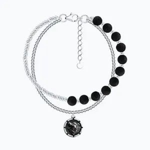 Браслет из серебра с вулканической лавой и гематитом