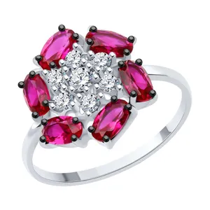 Кольцо из серебра с корундами и фианитами