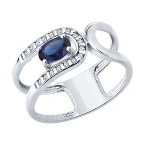 Кольцо из серебра с корундом и фианитами