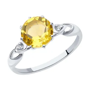 Кольцо из серебра с фианитами и цитрином