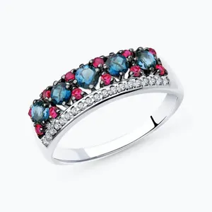 Кольцо из серебра с корундами и фианитами
