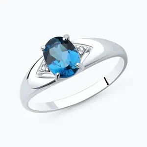 Кольцо из серебра с лондон топазом и фианитами