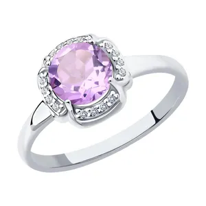 Кольцо из серебра с аметистом и фианитами