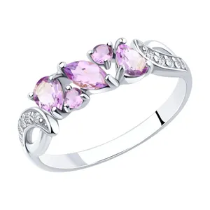 Кольцо из серебра с аметистами и фианитами