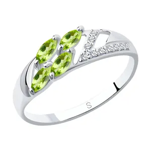 Кольцо из серебра с хризолитами и фианитами