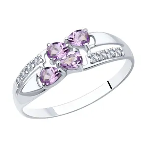 Кольцо из серебра с аметистами и фианитами