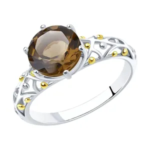 Кольцо из золочёного серебра с раухтопазом