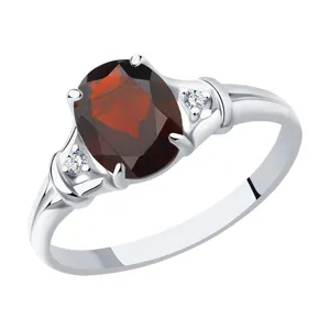 Кольцо из серебра с гранатом и фианитами