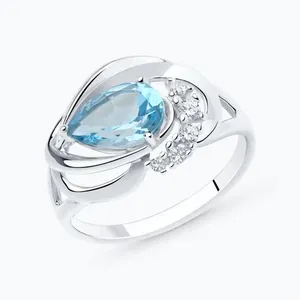 Кольцо из серебра с топазом и фианитами