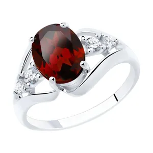 Кольцо из серебра с гранатом и фианитами