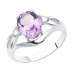 Кольцо из серебра с аметистом и фианитами