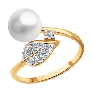 Кольцо из золочёного серебра с жемчугом и фианитами