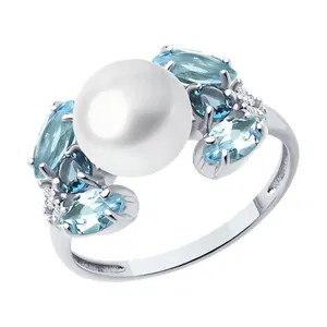 Кольцо из серебра с миксом камней и жемчугом