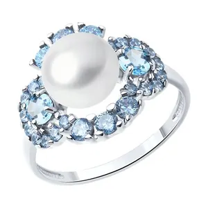 Кольцо из серебра с миксом камней и жемчугом