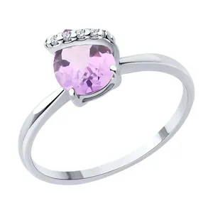 Кольцо из серебра с аметистом и фианитами