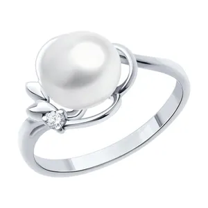 Кольцо из серебра с жемчугом и фианитом