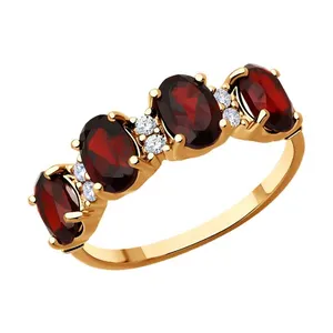 Кольцо из золочёного серебра с гранатами и фианитами