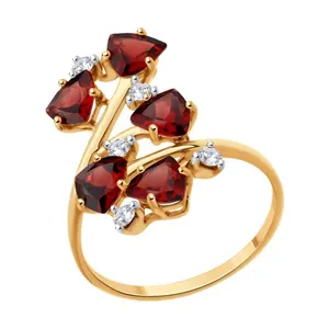 Кольцо из золочёного серебра с гранатами и фианитами