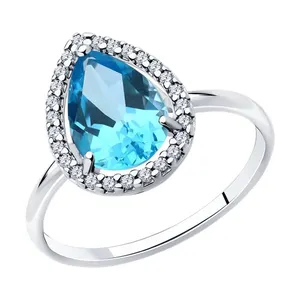 Кольцо из серебра с топазом и фианитами