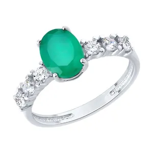 Кольцо из серебра с агатом и фианитами