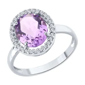 Кольцо из серебра с аметистом и фианитами