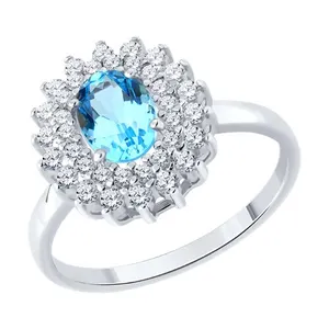 Кольцо из серебра с топазом и фианитами