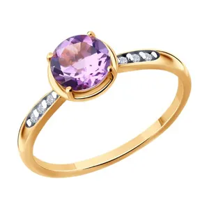 Кольцо из золочёного серебра с аметистом и фианитами