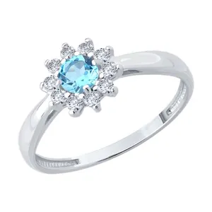 Кольцо из серебра с топазом и фианитами