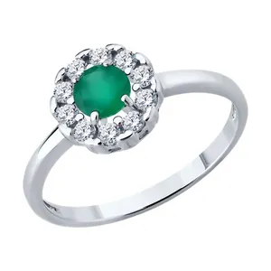 Кольцо из серебра с агатом и фианитами