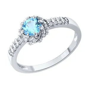 Кольцо из серебра с топазом и фианитами