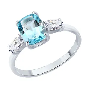 Кольцо из серебра с топазом и фианитами