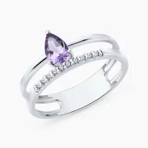 Кольцо из серебра с аметистом и фианитами