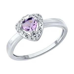 Кольцо из серебра с аметистом и фианитами