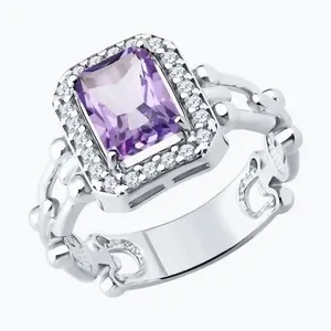 Кольцо из серебра с аметистом и фианитами
