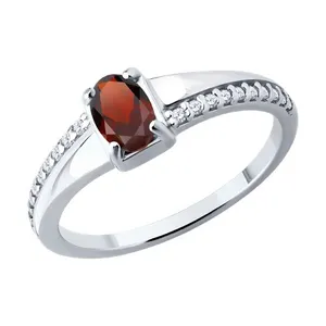 Кольцо из серебра с гранатом и фианитами