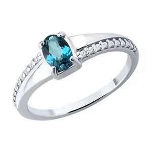 Кольцо из серебра с лондон топазом и фианитами