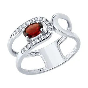 Кольцо из серебра с гранатом и фианитами