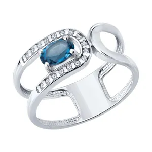 Кольцо из серебра с лондон топазом и фианитами