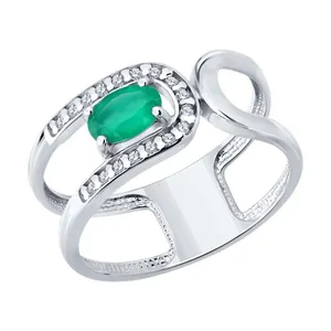 Кольцо из серебра с агатом и фианитами