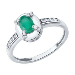 Кольцо из серебра с агатом и фианитами