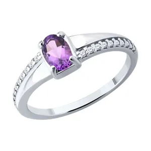 Кольцо из серебра с аметистом и фианитами