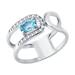 Кольцо из серебра с топазом и фианитами