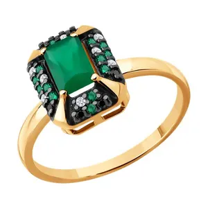 Кольцо из золочёного серебра с агатом и фианитами