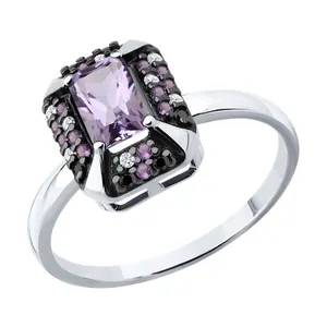 Кольцо из серебра с аметистом и фианитами