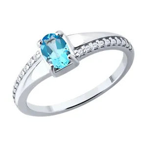 Кольцо из серебра с топазом и фианитами