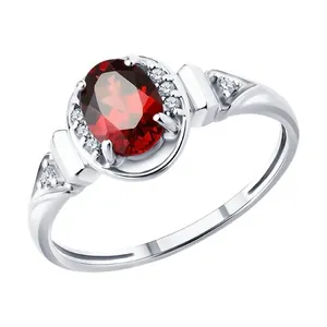 Кольцо из серебра с гранатом и фианитами