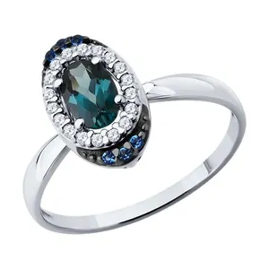 Кольцо из серебра с топазом и фианитами