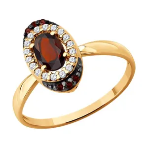 Кольцо из золочёного серебра с гранатом и фианитами