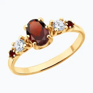 Кольцо из золочёного серебра с гранатами и фианитами