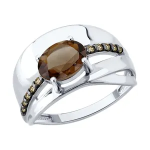 Кольцо из серебра с раухтопазом и фианитами